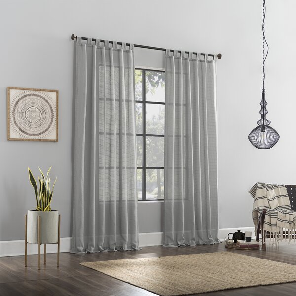 Aerick Waffle Weave Cotton Blend Semi-Sheer Tab Top Curtain Panel